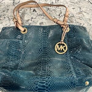 Michael Kors Teal Snake Print Shoulder Bag